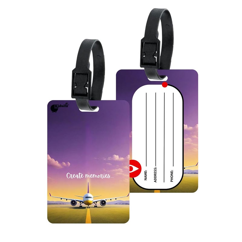 (Set of 10) Synthetic Luggage Tags with Black Strap Loop | Durable, Waterproof, Anti-Break Travel ID Tags for Suitcases, Backpacks, School & Office Bags (Model No.13)