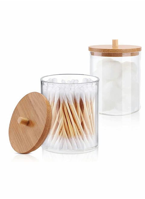 Stylish Bathroom Canisters Set for Cotton Swabs and Balls, 2 Pack Acrylic Qtip Holders with Lids for Organized Storage