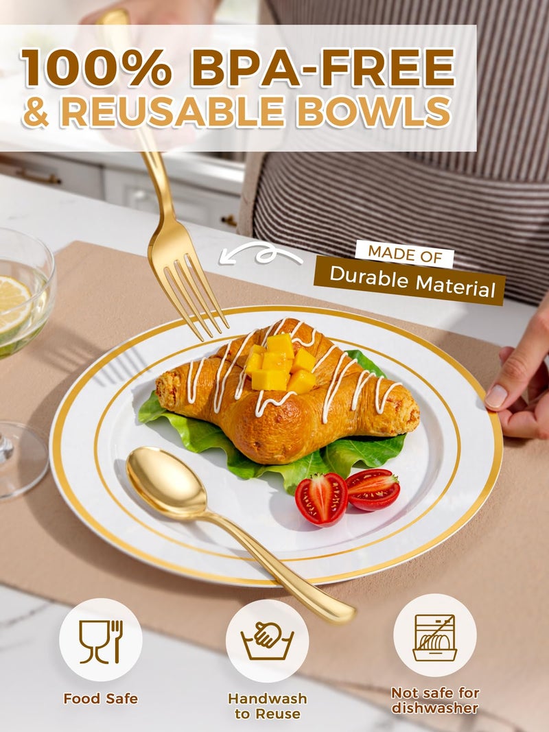 WDF 120 pieces Gold Disposable Plastic Plates - White and Gold Plates Include 10.25" Dinner Plate & 7.5" Salad Plate for Party Baby Shower Wedding Spring - Image 3