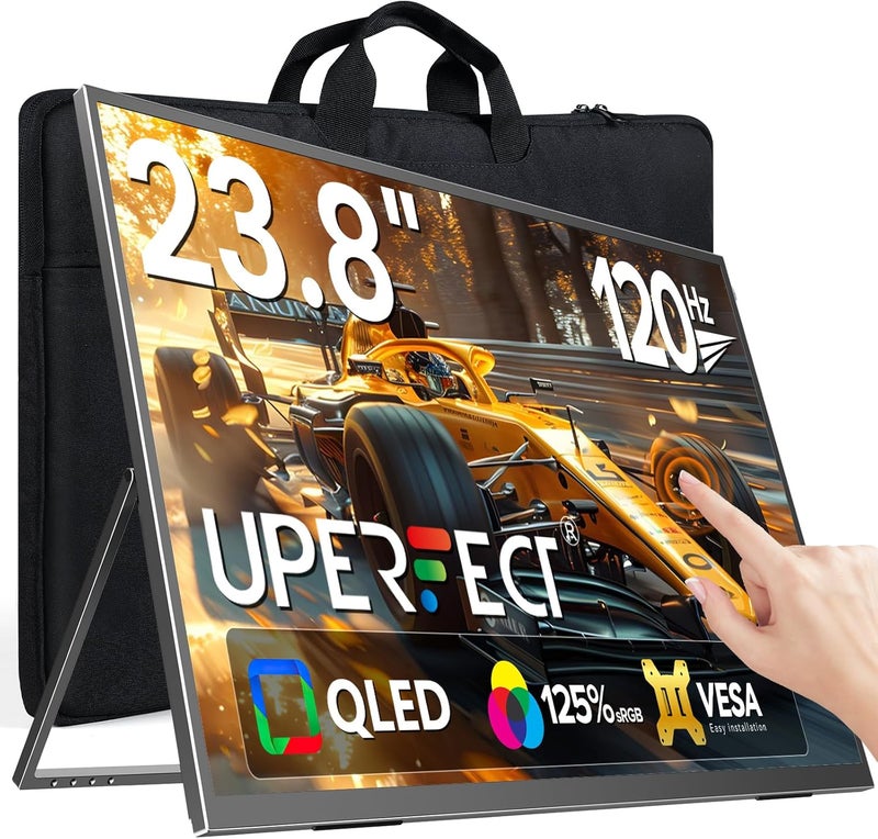 UPERFECT 24" 120Hz QLED Portable Touchscreen Monitor 1080P 125% sRGB 400Nits w/Stand & VESA, HDMI USB-C Travel Monitor for Laptop/Gaming Devices/Phone/Mini PC, External Second Screen for Gaming & Work - Image 1