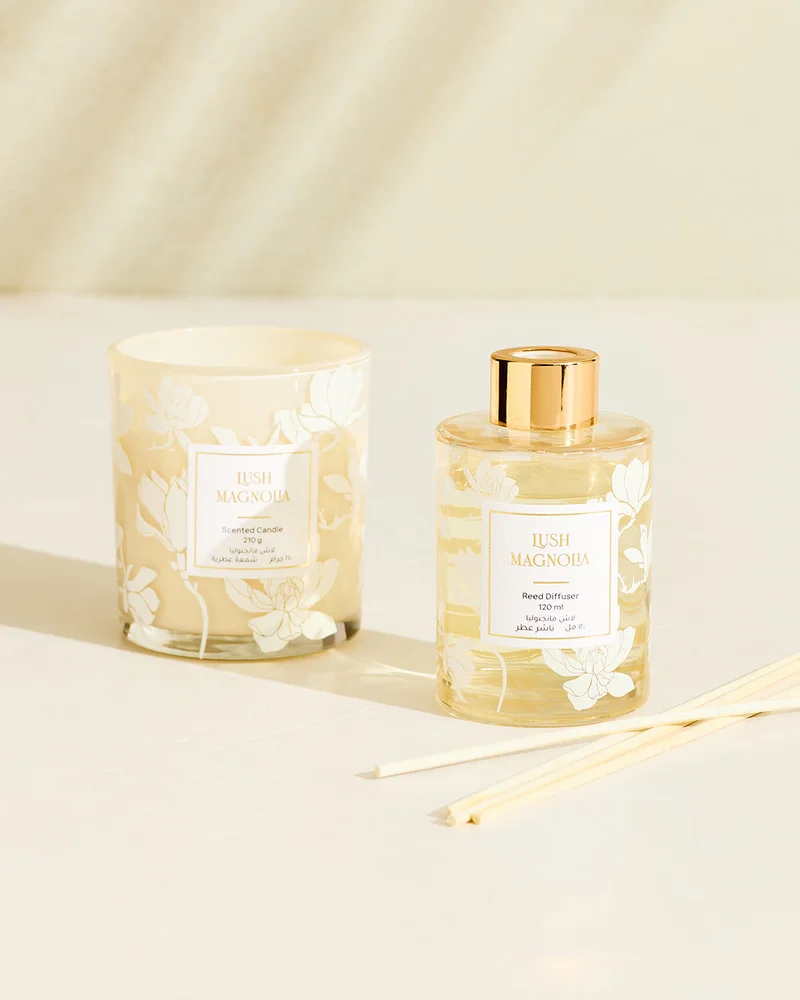 ردتاغ طقم هدايا شمعة معطرة ومعطر أعواد باللون الأبيض قطعتان