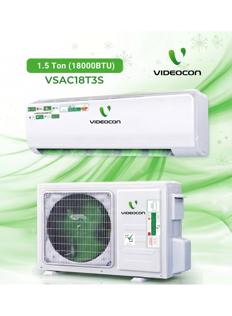 Videocon 1.5 Ton Split AC, T3 Rated Compressor, R410A Refrigerant, Gold Fin Condenser, 4-Way Swing, Low Noise, Energy Efficient, Auto Restart, 5 Year Compressor Warranty- VSAC18T3S - Image 1