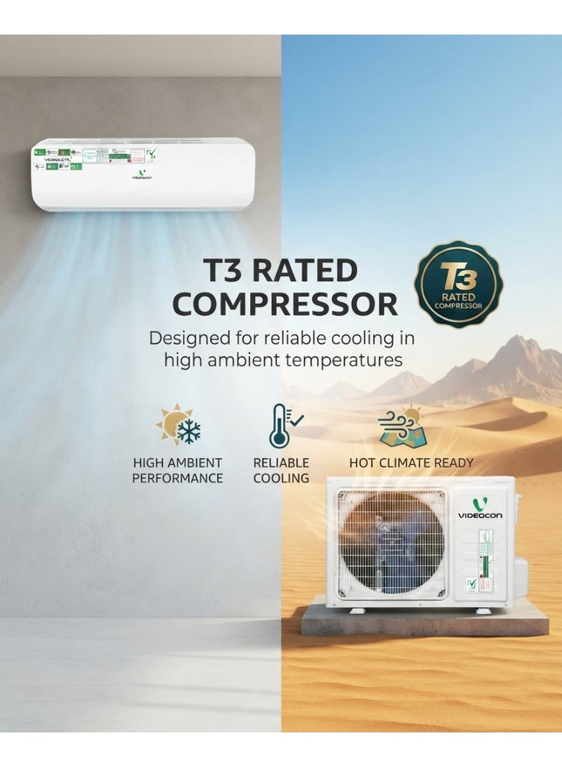Videocon 1.5 Ton Split AC, T3 Rated Compressor, R410A Refrigerant, Gold Fin Condenser, 4-Way Swing, Low Noise, Energy Efficient, Auto Restart, 5 Year Compressor Warranty- VSAC18T3S - Image 3