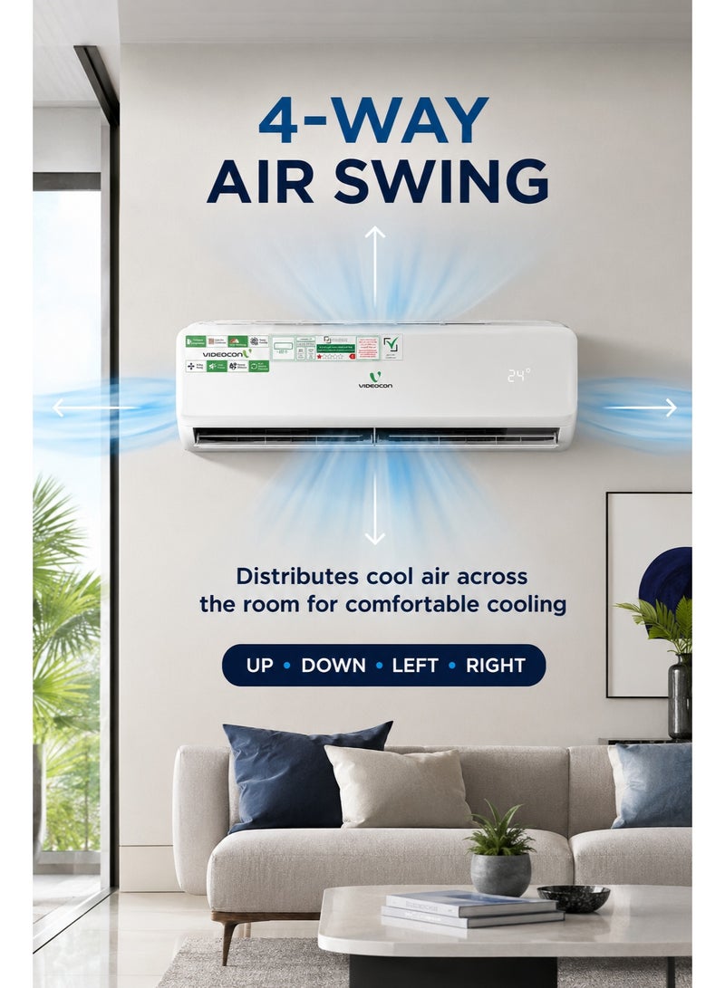 Videocon 1.5 Ton Split AC, T3 Rated Compressor, R410A Refrigerant, Gold Fin Condenser, 4-Way Swing, Low Noise, Energy Efficient, Auto Restart, 5 Year Compressor Warranty- VSAC18T3S - Image 5