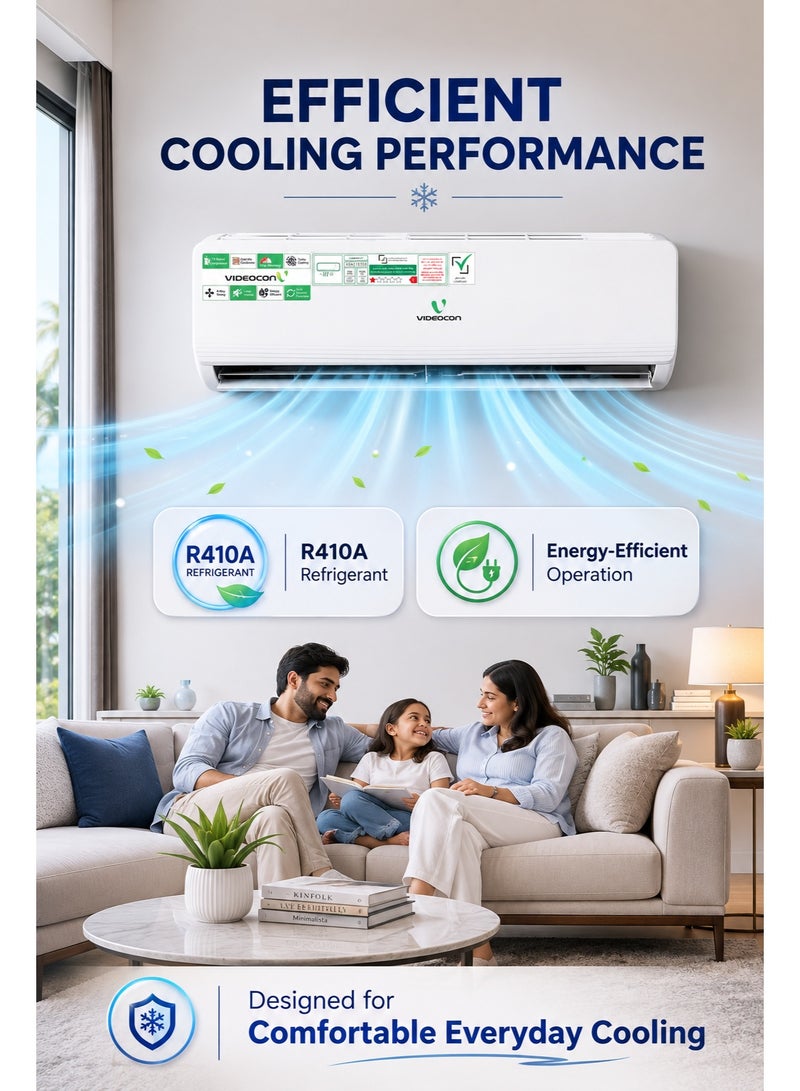 Videocon 1.5 Ton Split AC, T3 Rated Compressor, R410A Refrigerant, Gold Fin Condenser, 4-Way Swing, Low Noise, Energy Efficient, Auto Restart, 5 Year Compressor Warranty- VSAC18T3S - Image 2