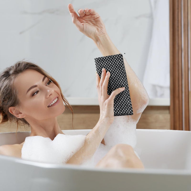 Black Grid Body Shower Scrubber Wash Cloth Suspension Back Scrubber Towel for Bath Skin Care All Ages - Image 4