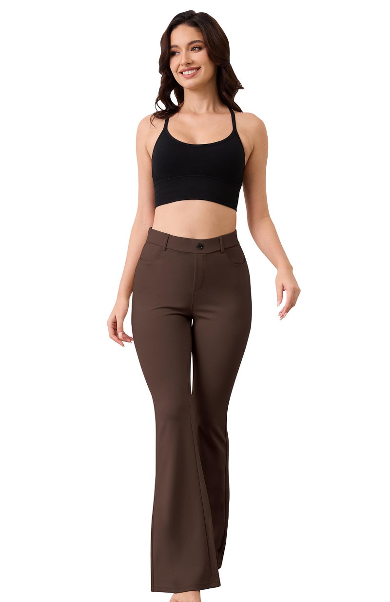 VIMPEP Flare Yoga Dress Work Pants Women High Waisted Pull On Stretchy Slacks Flared Leggings for Business Casual with Pockets 31 Brown L - Image 5