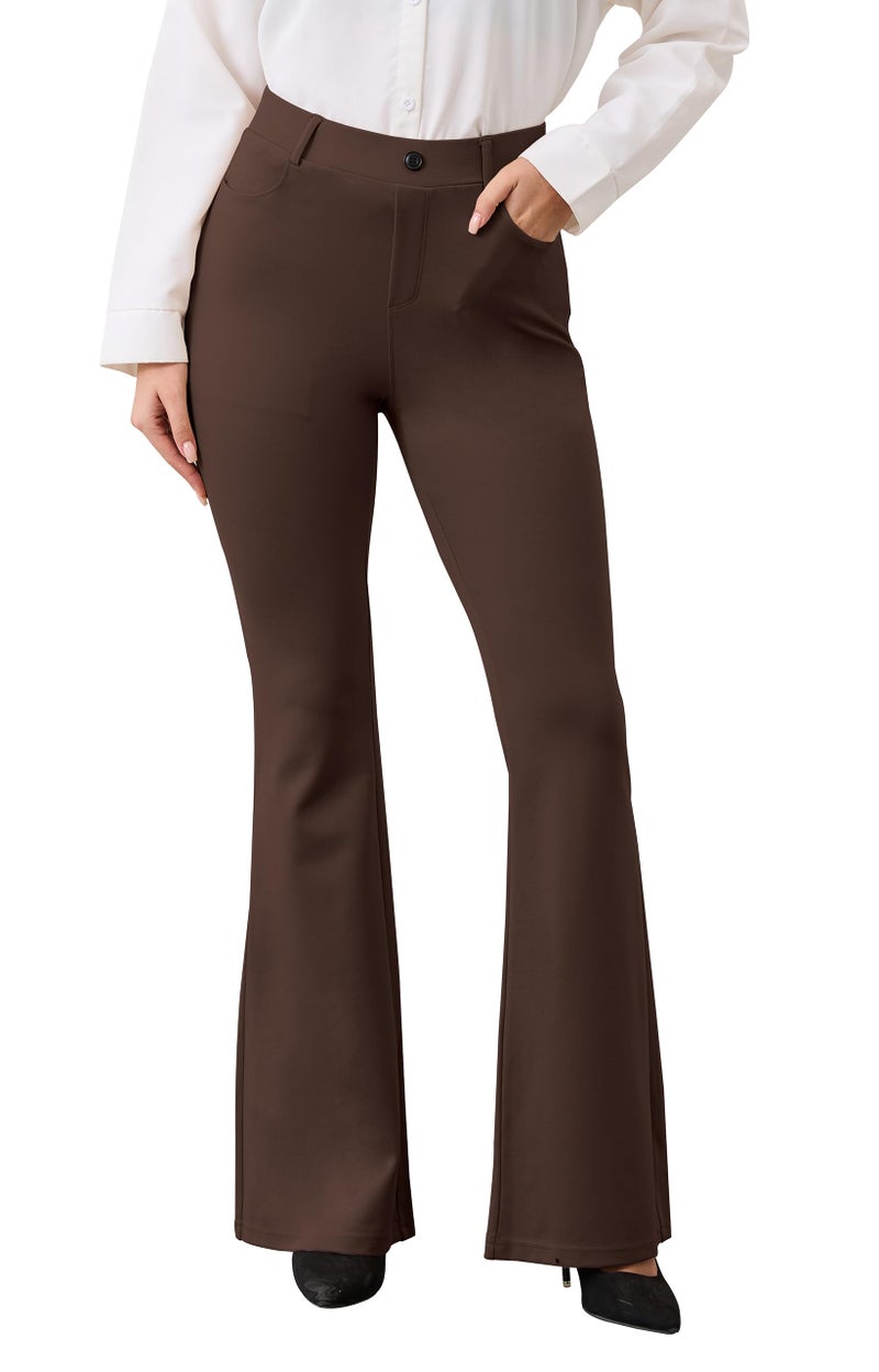 VIMPEP Flare Yoga Dress Work Pants Women High Waisted Pull On Stretchy Slacks Flared Leggings for Business Casual with Pockets 31 Brown L - Image 1