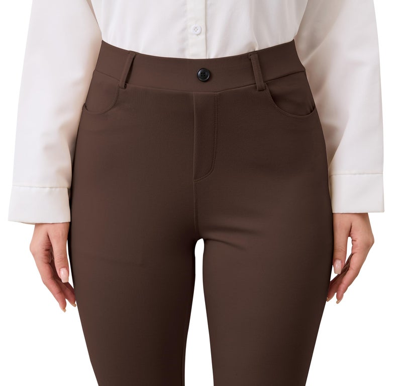 VIMPEP Flare Yoga Dress Work Pants Women High Waisted Pull On Stretchy Slacks Flared Leggings for Business Casual with Pockets 31 Brown L - Image 4