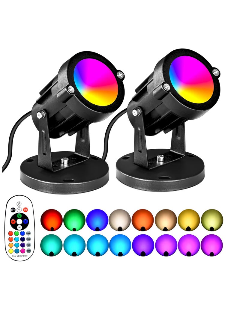 SYOSI 2 Pack 5W RGBW Landscape Lights 16 Color Changing Spotlight Outdoor Landscape Lighting with 2 Remote IP67 Waterproof Adjustable Angle 220V LED Landscape Lights for Yard Garden Pathway Lighting - Image 1