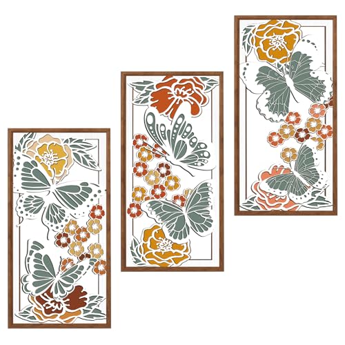 BINCUE Boho Floral Wall Art,Butterfly Wall Decor,Flower Wall Art Butterfly,Spring Artwork Wildflower,Modern Mid Century Hanging Decor Bohemian Botanical for Living Room Bedroom Bathroom 8x16 Inches - Image 1
