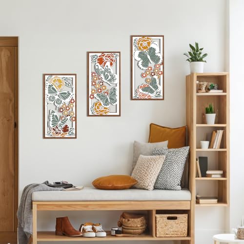 BINCUE Boho Floral Wall Art,Butterfly Wall Decor,Flower Wall Art Butterfly,Spring Artwork Wildflower,Modern Mid Century Hanging Decor Bohemian Botanical for Living Room Bedroom Bathroom 8x16 Inches - Image 4