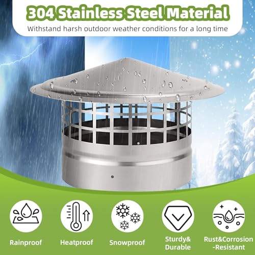 CLLOMAGY 8 Inch Cone Top Chimney Cap with Screen,8" Round Roof Rain Chimney Cover Fireplace Wood Stove Pipe Rain Cap Fireplace Exhaust Roof Vent Cover Guard-304 Stainless Steel,Maximize Airflow Better Vent - Image 5