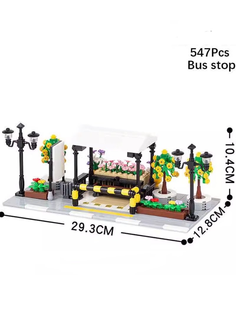 Children's Self-assembly Car Scene Series Small Particle Assembly Building Block Model (Bus Stop 547Pcs)  - Image 2