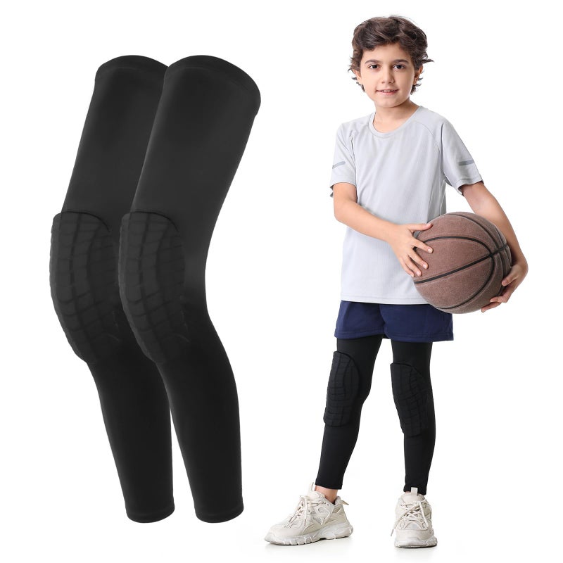 Newbyinn Knee Pad for Kid Youth 1 Pair, Black Padded Knee Leg Compression Sleeve for Basketball Football Volleyball Soccer Sport Boy Girl - Image 1