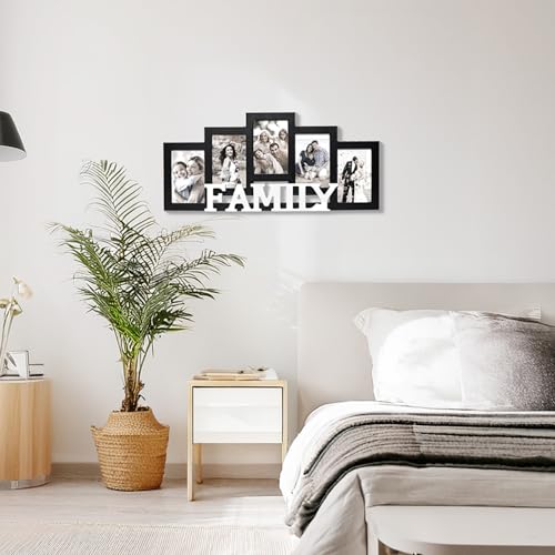 JUMBO HUMBLE Wood Wall Hanging Family Picture Photo Frame Collage, 4 x 6 Photo Frames for Family Pictures Wall Decor, 5 Openings Black - Image 4
