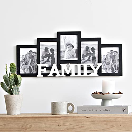 JUMBO HUMBLE Wood Wall Hanging Family Picture Photo Frame Collage, 4 x 6 Photo Frames for Family Pictures Wall Decor, 5 Openings Black - Image 1