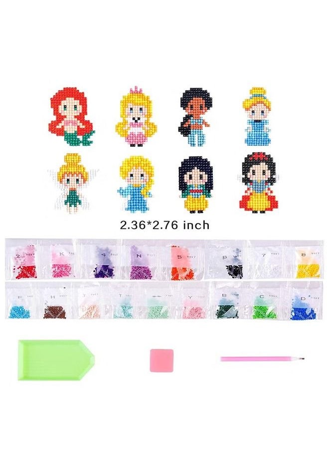 بي مجموعة ملصقات طلاء ألماس 5D DIY للأطفال، طلاء لاصق على شكل أميرة مع مجموعة أرقام من الماس سهلة الاستخدام في المنزل، ملصقات لامعة لامعة مصنوعة يدويًا، 8 قطع من ملصقات الأميرة  - Image 4