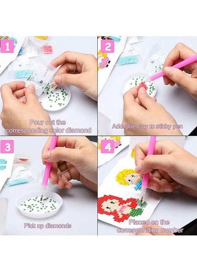 بي مجموعة ملصقات طلاء ألماس 5D DIY للأطفال، طلاء لاصق على شكل أميرة مع مجموعة أرقام من الماس سهلة الاستخدام في المنزل، ملصقات لامعة لامعة مصنوعة يدويًا، 8 قطع من ملصقات الأميرة  - Image 3
