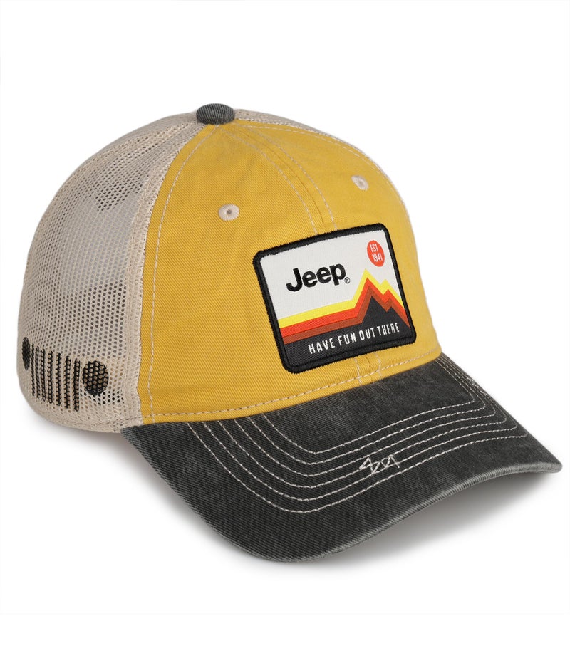 Jeep Have Fun Out There Patch Garment Washed Trucker Hat Unstructured (US, Alpha, One Size, Yellow) - Image 1