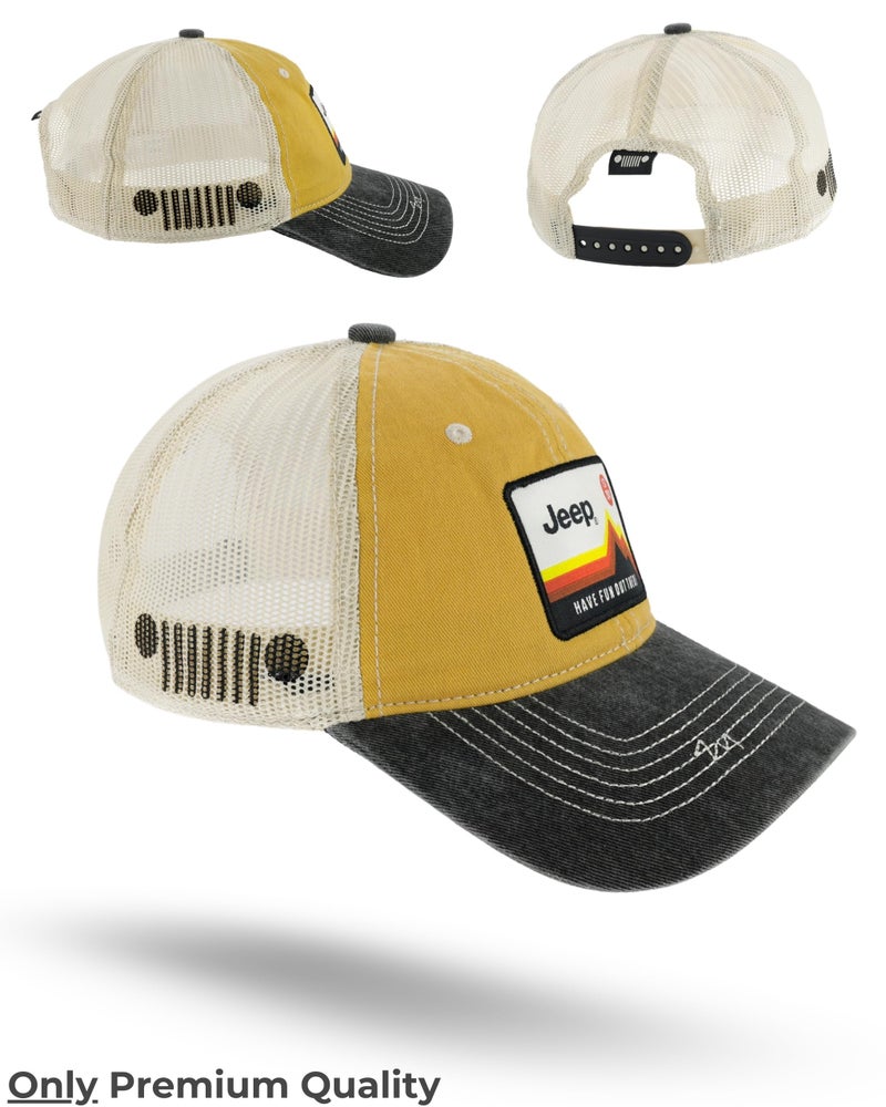 Jeep Have Fun Out There Patch Garment Washed Trucker Hat Unstructured (US, Alpha, One Size, Yellow) - Image 4