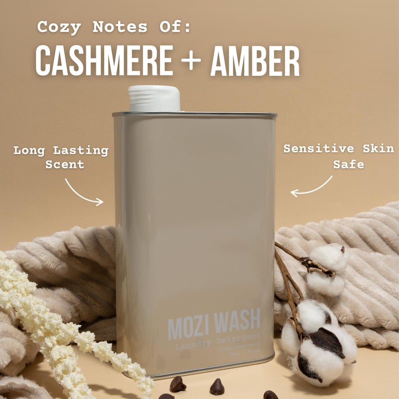 Mozi Wash Laundry Detergent Liquid, Cozy Cashmere- Amber & Floral, 50+ Loads, Concentrated, Non toxic, Plant Based Enzyme Cleaners, Long Lasting Luxury Clean, 32 oz Recyclable Bottle - Image 2