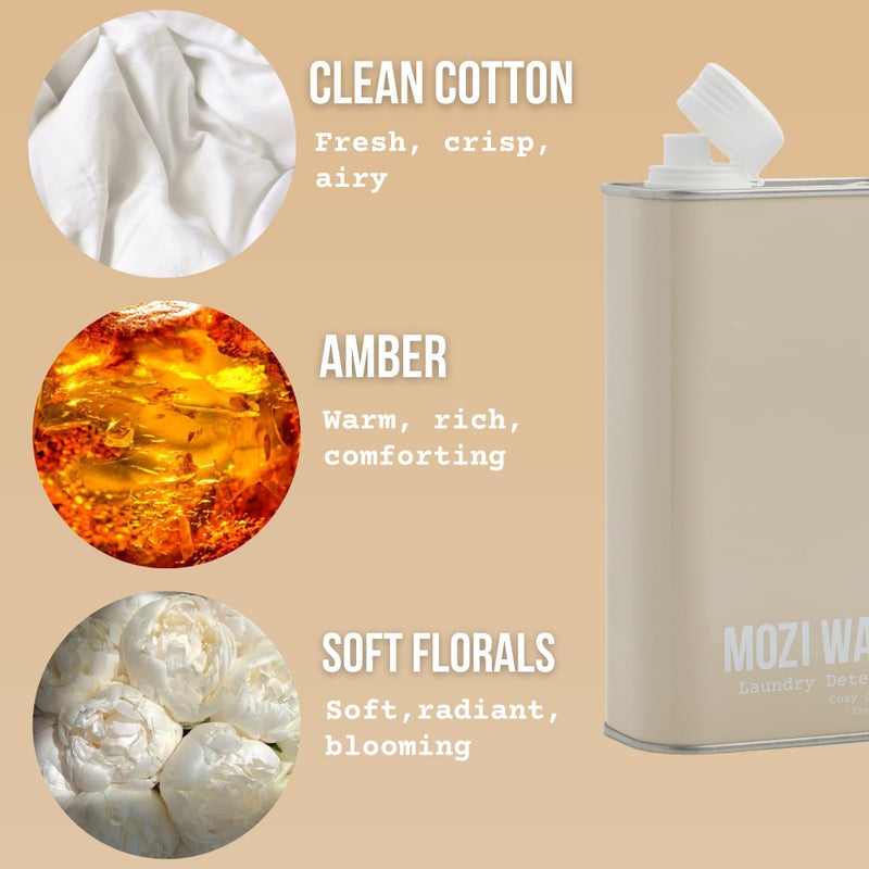 Mozi Wash Laundry Detergent Liquid, Cozy Cashmere- Amber & Floral, 50+ Loads, Concentrated, Non toxic, Plant Based Enzyme Cleaners, Long Lasting Luxury Clean, 32 oz Recyclable Bottle - Image 3