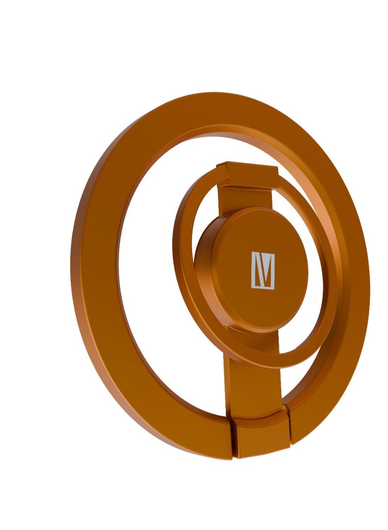 LEVELO Strong Phone Ring Holder Stand Phone Finger Grip Kickstand, 360° Full Rotation, Built-In Spinner, Ultra Strong N52 Magnet, Strong Hold, Seamless Spin, Compatible with iPhone 14/15/16/17 Series & Android Smart Phones - Orange - Image 1