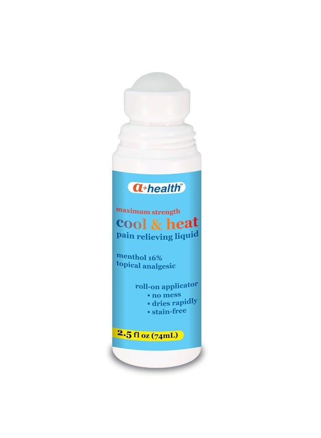 a+health Cool & Heat Pain Relieving Liquid, Menthol 16%, Maximum Strength, Roll On, Made in USA, 2.5 fl Ounces (CoolHeat)  - Image 1