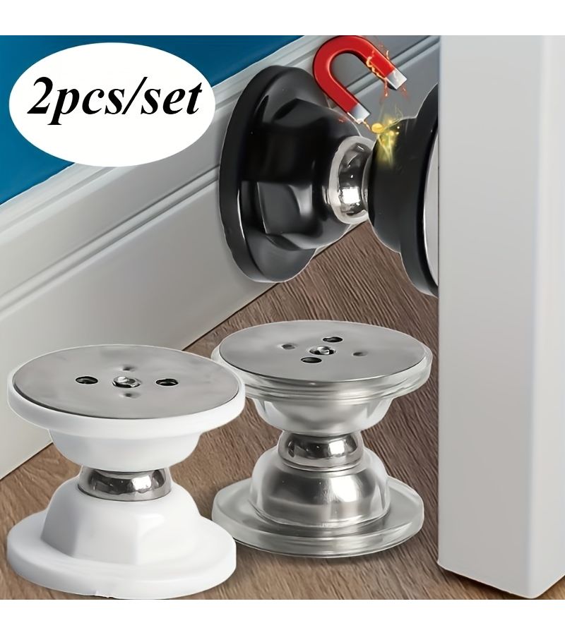 2pcs Classic Black Strong Hold Magnetic Door Stopper No Drilling Easy Installation Floor Wall Mount - Image 1