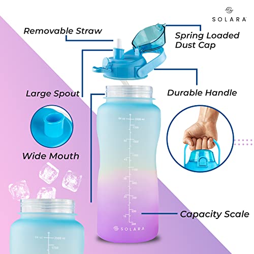 SOLARA Sipper Water Bottle for adults 2 Litre, Leakproof, BPA-Free & Durable Tritan, Water Bottle for Gym, Travel & Office, Motivational Time Marker, 2 Ltr Sipper Bottle with straw, Blue Fuschcia - Image 3