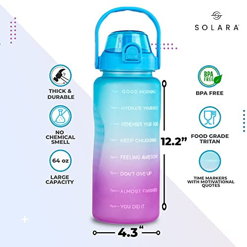 SOLARA Sipper Water Bottle for adults 2 Litre, Leakproof, BPA-Free & Durable Tritan, Water Bottle for Gym, Travel & Office, Motivational Time Marker, 2 Ltr Sipper Bottle with straw, Blue Fuschcia - Image 2