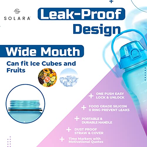 SOLARA Sipper Water Bottle for adults 2 Litre, Leakproof, BPA-Free & Durable Tritan, Water Bottle for Gym, Travel & Office, Motivational Time Marker, 2 Ltr Sipper Bottle with straw, Blue Fuschcia - Image 5