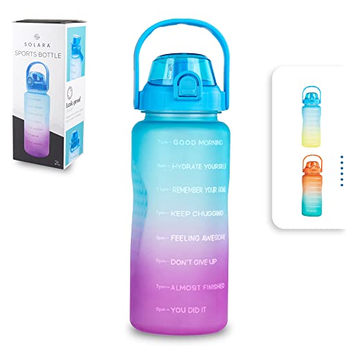 SOLARA Sipper Water Bottle for adults 2 Litre, Leakproof, BPA-Free & Durable Tritan, Water Bottle for Gym, Travel & Office, Motivational Time Marker, 2 Ltr Sipper Bottle with straw, Blue Fuschcia - Image 1