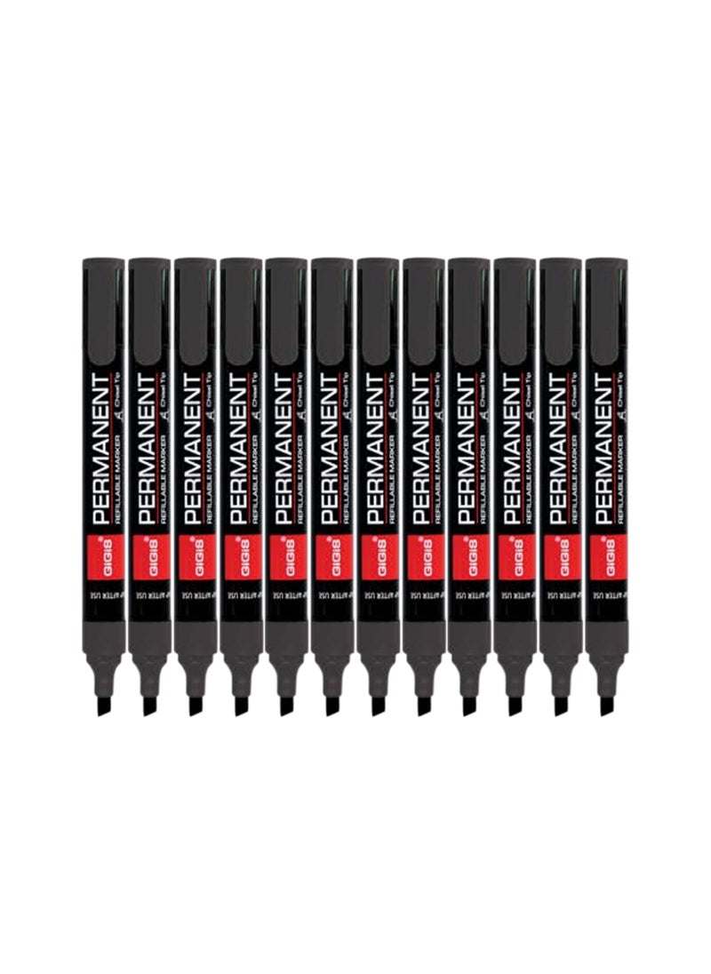 Permanent Marker Chisel Tip - Black Pack of 12