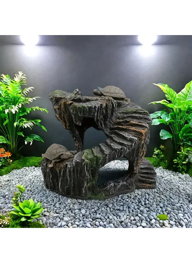 منصة تشمس للزواحف الصخرية المحاكاة الدوارة مع كهف اختباص متعدد المستويات للسلاحف والسحالي - Image 5