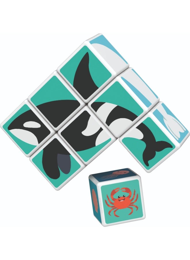 GEOMAG Geomag Magicube, Printed Sea Animals + Cards, STEM Toy for Kids, 100% Recycled, Made in Switzerland, Multicolor 11 Pcs - Image 1