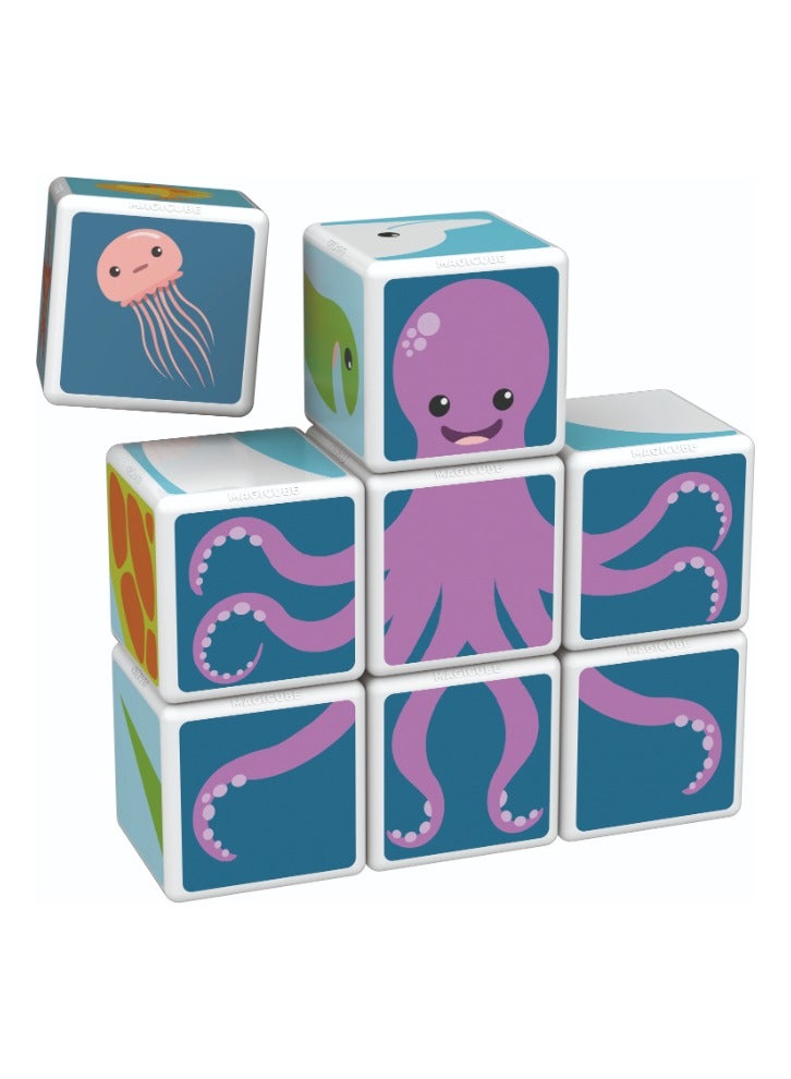 GEOMAG Geomag Magicube, Printed Sea Animals + Cards, STEM Toy for Kids, 100% Recycled, Made in Switzerland, Multicolor 11 Pcs - Image 2