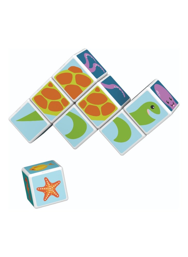 GEOMAG Geomag Magicube, Printed Sea Animals + Cards, STEM Toy for Kids, 100% Recycled, Made in Switzerland, Multicolor 11 Pcs - Image 5