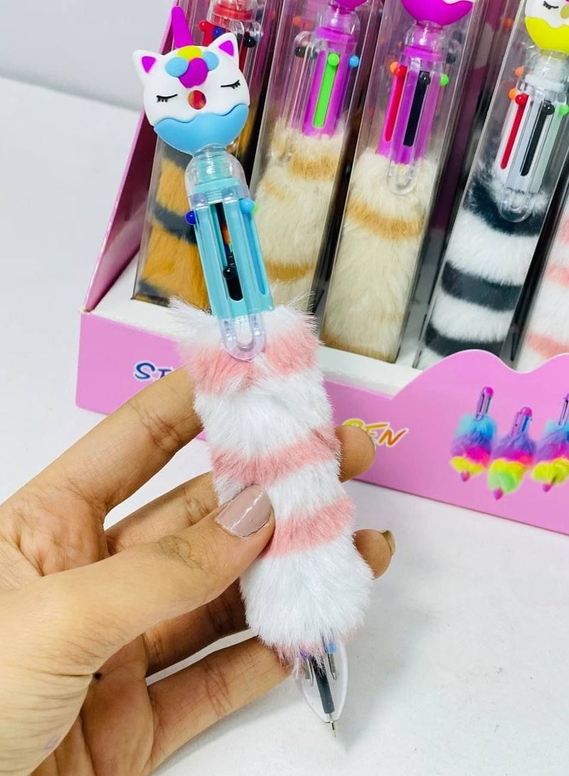 Generic Cartoon fur ballpoint pen stand with 6 colors. Stand: 24 pens.  - Image 1