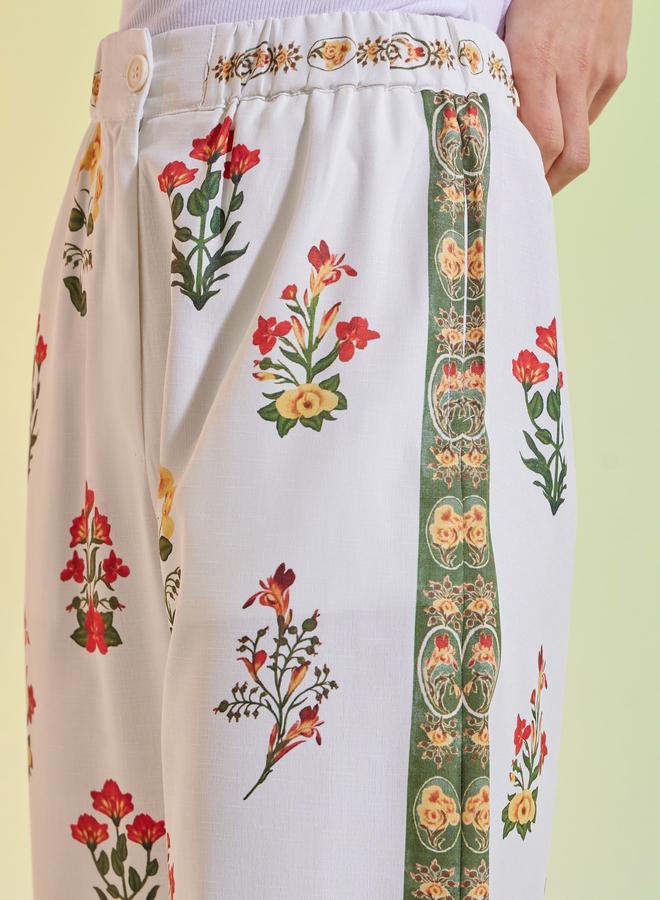 Styli Off White Floral Print Wide Leg Pants - Image 3