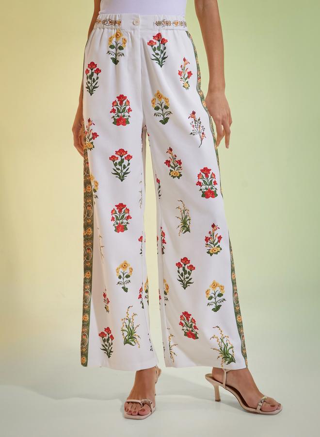 Styli Off White Floral Print Wide Leg Pants - Image 2