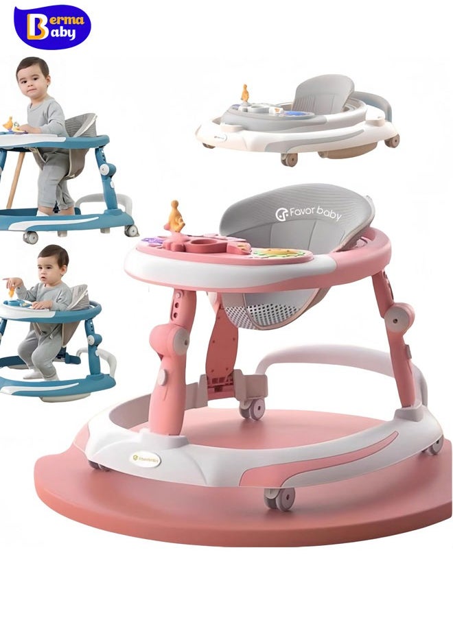 Berma Baby 2 in 1 Baby Walker for Kids, Baby Push Walker with 3 Adjustable Height, Speed Adjustable, Foldable Kids Walker with Light, Tray & Musical Toddler Walker for Baby 6 to 24 Months Boy Girl Pink  - Image 1