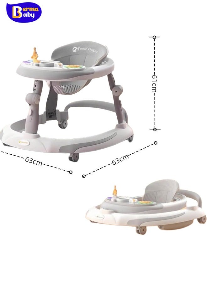 Berma Baby 2 in 1 Baby Walker for Kids, Baby Push Walker with 3 Adjustable Height, Speed Adjustable, Foldable Kids Walker with Light, Tray & Musical Toddler Walker for Baby 6 to 24 Months Boy Girl Pink  - Image 2