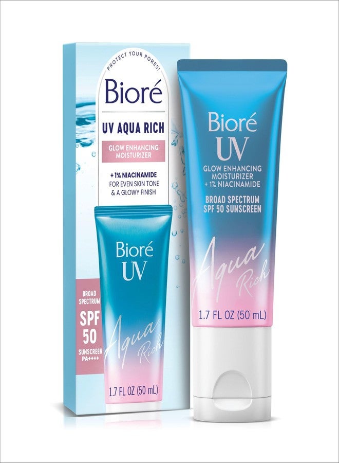Bioré UV Aqua Rich Glow Enhancing Moisturizer with SPF, Daily Moisturizer with SPF 50, 1% Niacinamide Facial Sunscreen, 1.7 Oz - Image 1
