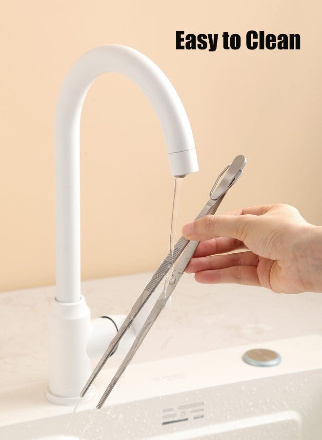 Hanayo 2 Pcs Food Tongs 25cm Kitchen Tweezers Stainless Steel Korean and Japanese Style Barbecue Tweezer Professional Cooking Tweezers for Grilling Cooking Serving Positioning Dessert Decoration(Silver) - Image 5