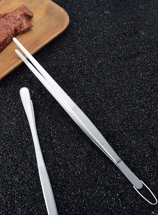 Hanayo 2 Pcs Food Tongs 25cm Kitchen Tweezers Stainless Steel Korean and Japanese Style Barbecue Tweezer Professional Cooking Tweezers for Grilling Cooking Serving Positioning Dessert Decoration(Silver) - Image 2
