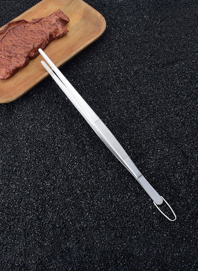 Hanayo 2 Pcs Food Tongs 25cm Kitchen Tweezers Stainless Steel Korean and Japanese Style Barbecue Tweezer Professional Cooking Tweezers for Grilling Cooking Serving Positioning Dessert Decoration(Silver) - Image 3