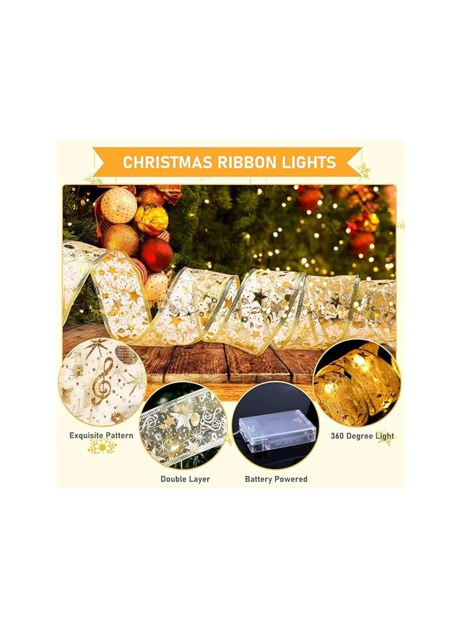 The Bros 2Pcs Christmas Ribbon Lights, Christmas Tree Ribbon Lights 19.6ft 60 Lights Warm White Double Layer Ribbon Fairy Lights for Christmas Party Garden Indoor Outdoor Decors  - Image 4