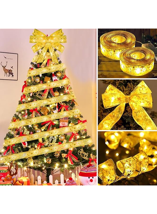 The Bros 2Pcs Christmas Ribbon Lights, Christmas Tree Ribbon Lights 19.6ft 60 Lights Warm White Double Layer Ribbon Fairy Lights for Christmas Party Garden Indoor Outdoor Decors  - Image 1